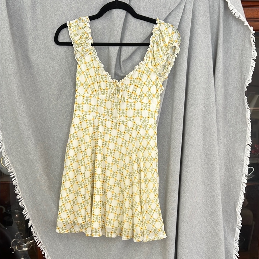 Urban Outfitters Yellow and Green Smocked Dress